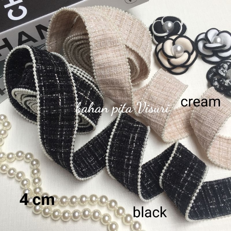 Chanel series Pearl Tweed list Ribbon 4 cm per yard (90 cm) | Shopee ...