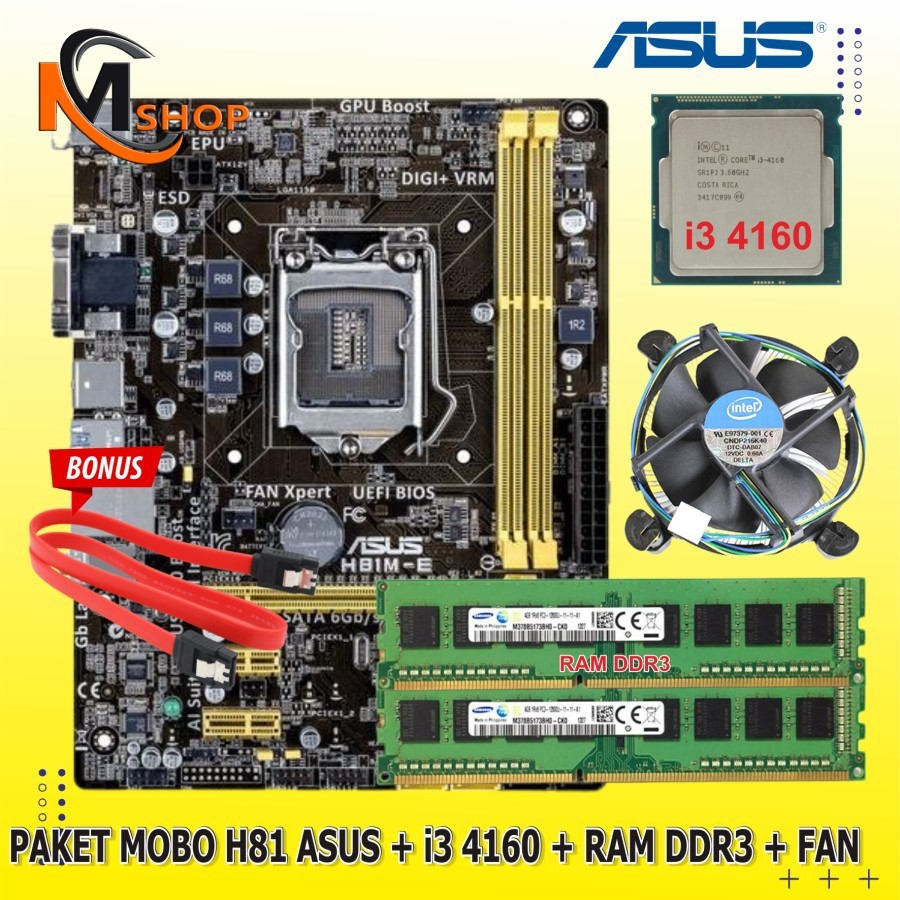 Mainboard Package Mobo Intel H81 Asus LGA 1150+Processor Core i3 4160 ...