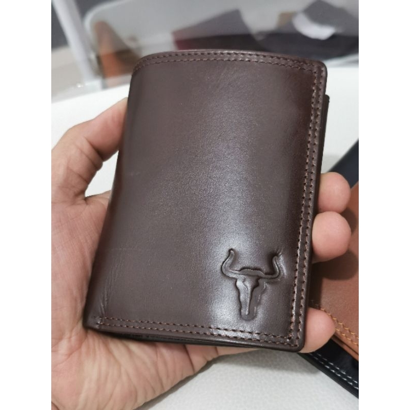 Men's wallet, red bull leather, genuine leather | Shopee Malaysia