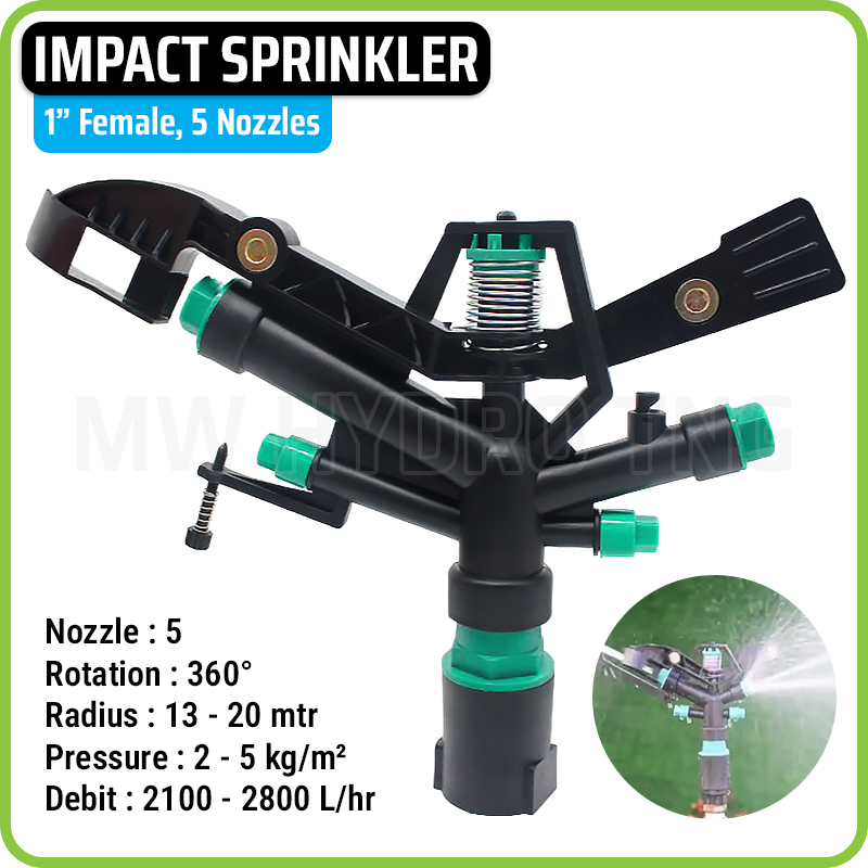 Impact Sprinkler 1 Female 5 Nozzles Garden Irrigation Sprinkler 1 Inch Deep Thread 5