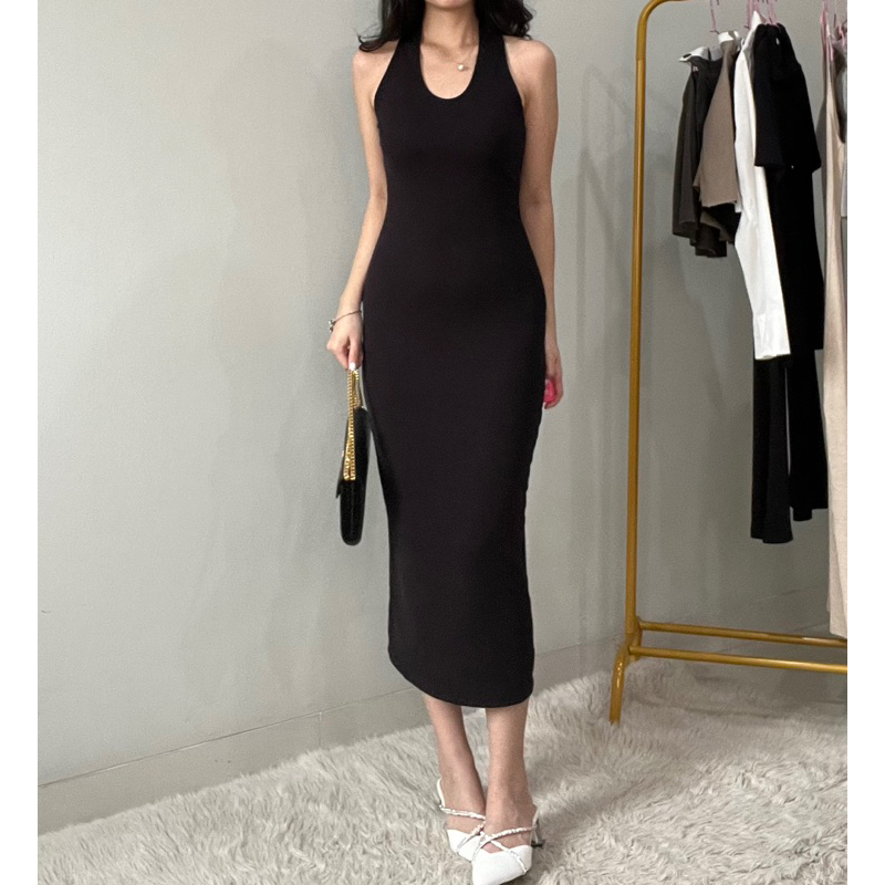 scuba knit a line dress Tan Crochet Knit A Line Maxi Aliana Dress S main image 1