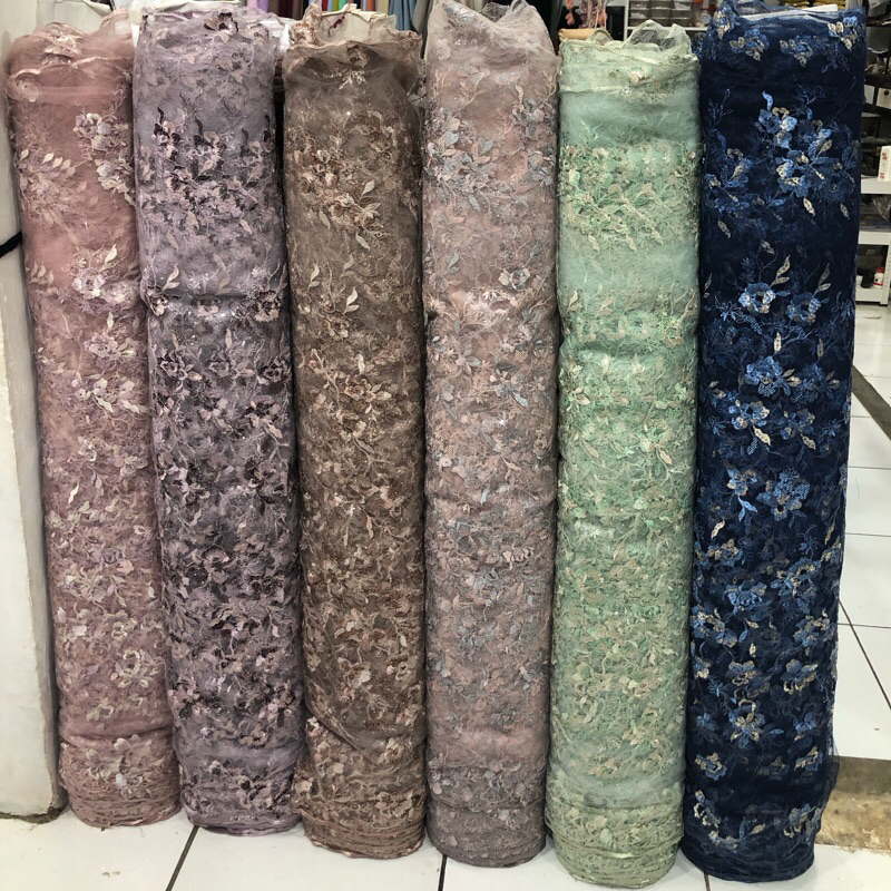Gradation Tile, Two Tone Tulle with Vines Flower Motif, Price (Per Half ...