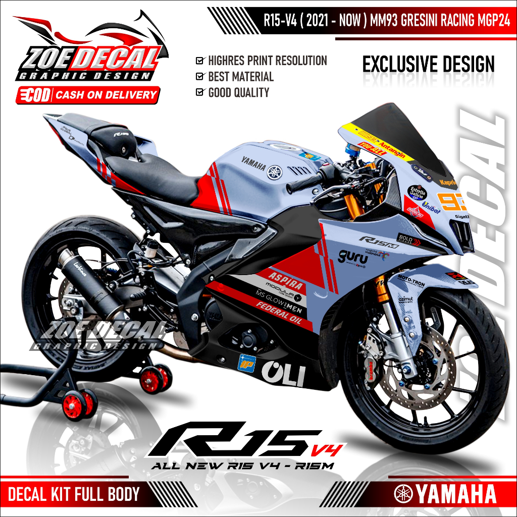 Terbaru Decal NEW Yamaha R15 V4 FULL BODY Motif/Livery MM93 GRESINNI ...