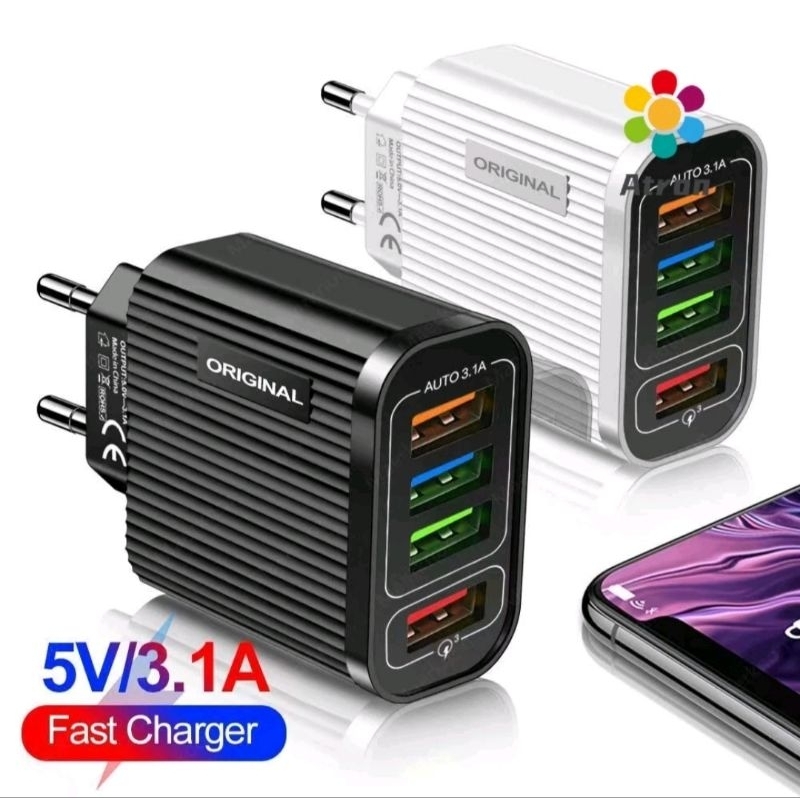 4 port QC 3.0 fast charging head shell adapter | Shopee Malaysia