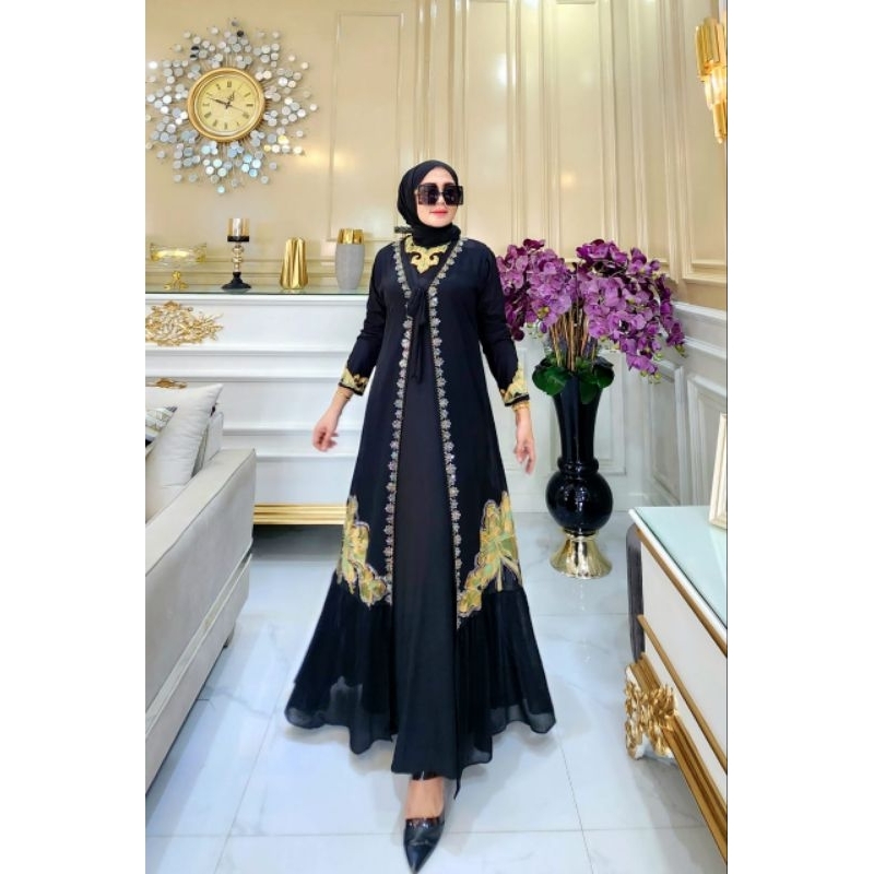 Sparkling Elegance: Diamond-Adorned Chiffon Abaya with Detachable Belt