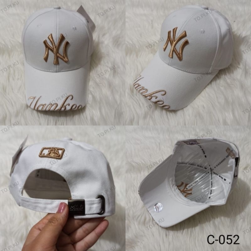 C052 Baseball Cap Cap NY Half Yankees White Logo Gold Shopee Malaysia
