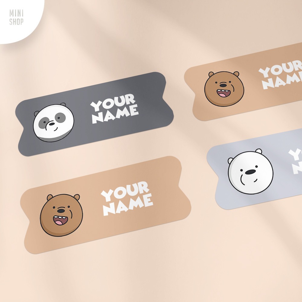 Custom Name Sticker Waterproof We Bare Bears (Grizz Panda IceBear ...