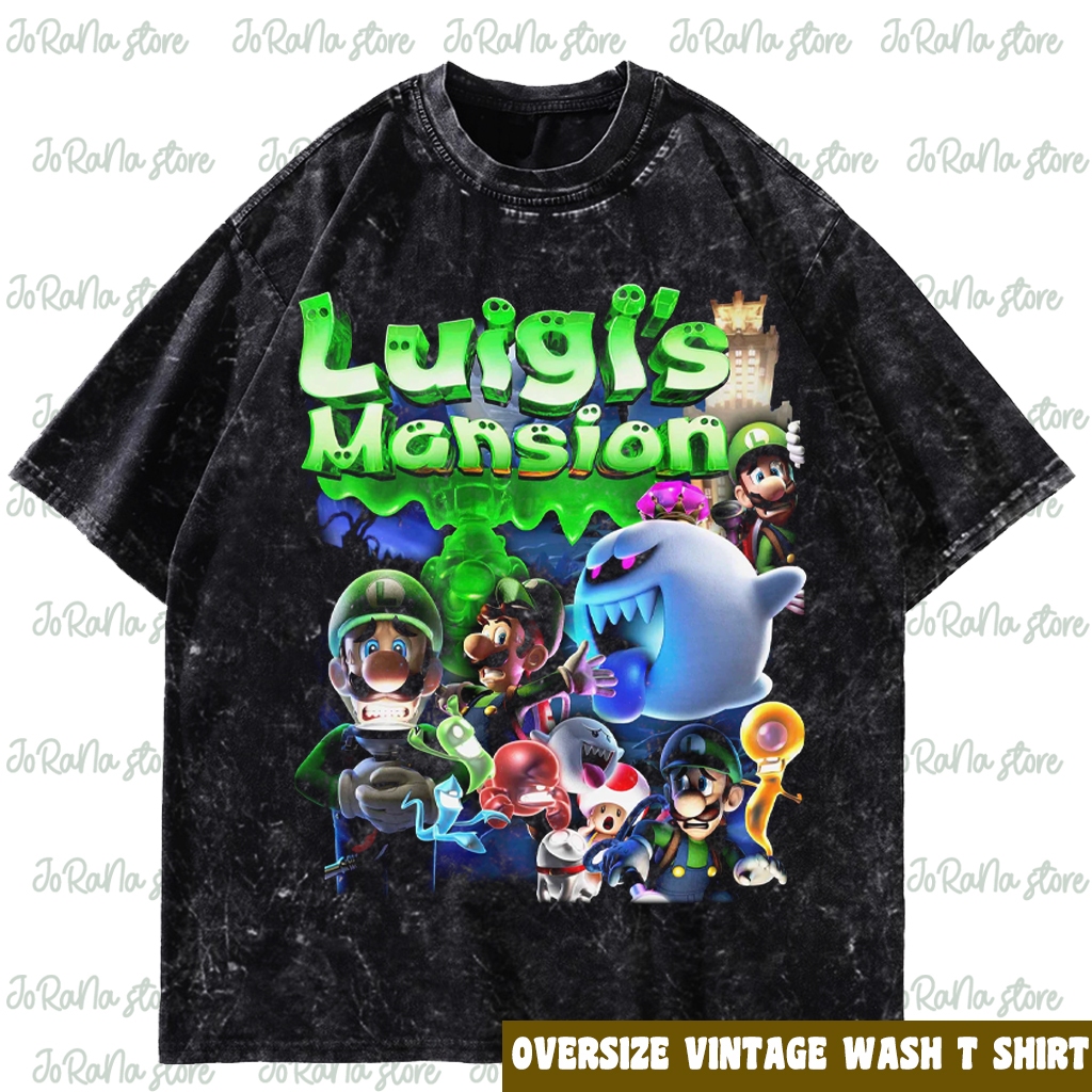 Nintendo mario luigis mansion Vintage Wash T-Shirt Black | Shopee Malaysia