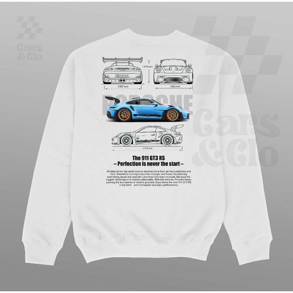 Cars and Clo - Porsche 911 GT3 RS Blueprint Sweater White | Shopee Malaysia