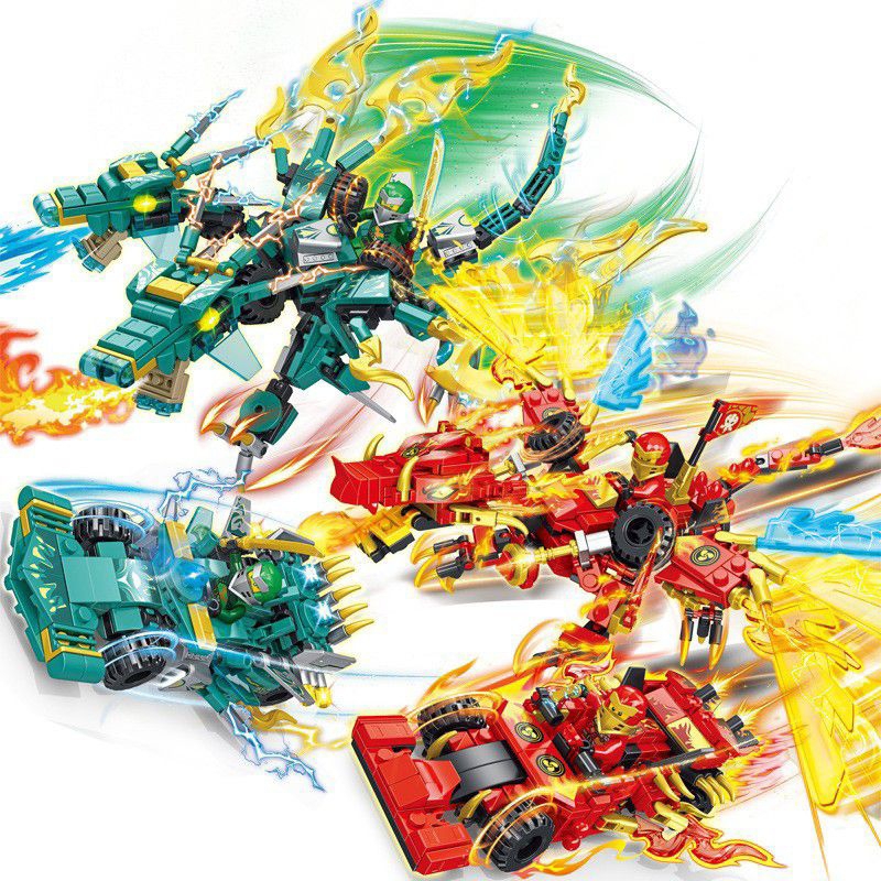 Merah Hijau Toy Dragon Ninja Red Green Dragon Wings Fire Ninjago Robot 