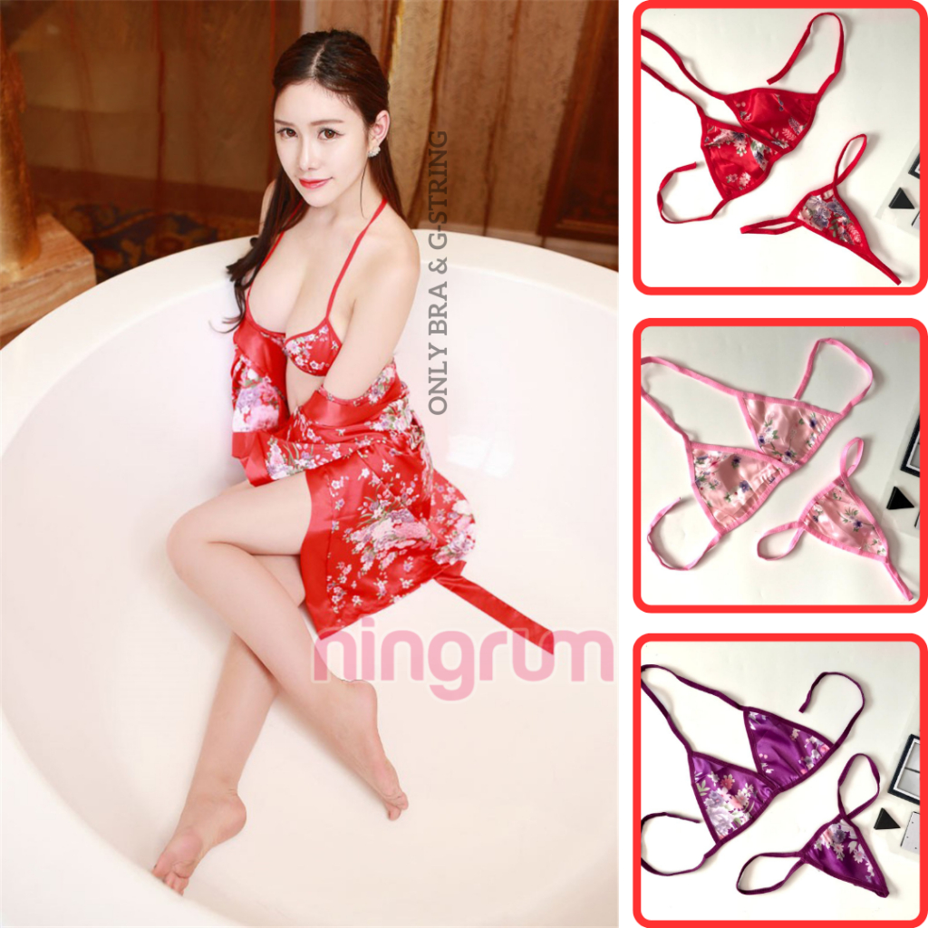 Import Lingerie Sexy Lingerie Set Bra And Cd Floral Print Import Sexy Gstring Satin Material