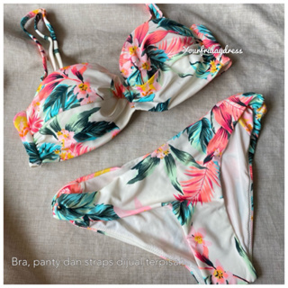 Women Plain Push Up Padded Bra Bikini Set Strappy Swimsuit