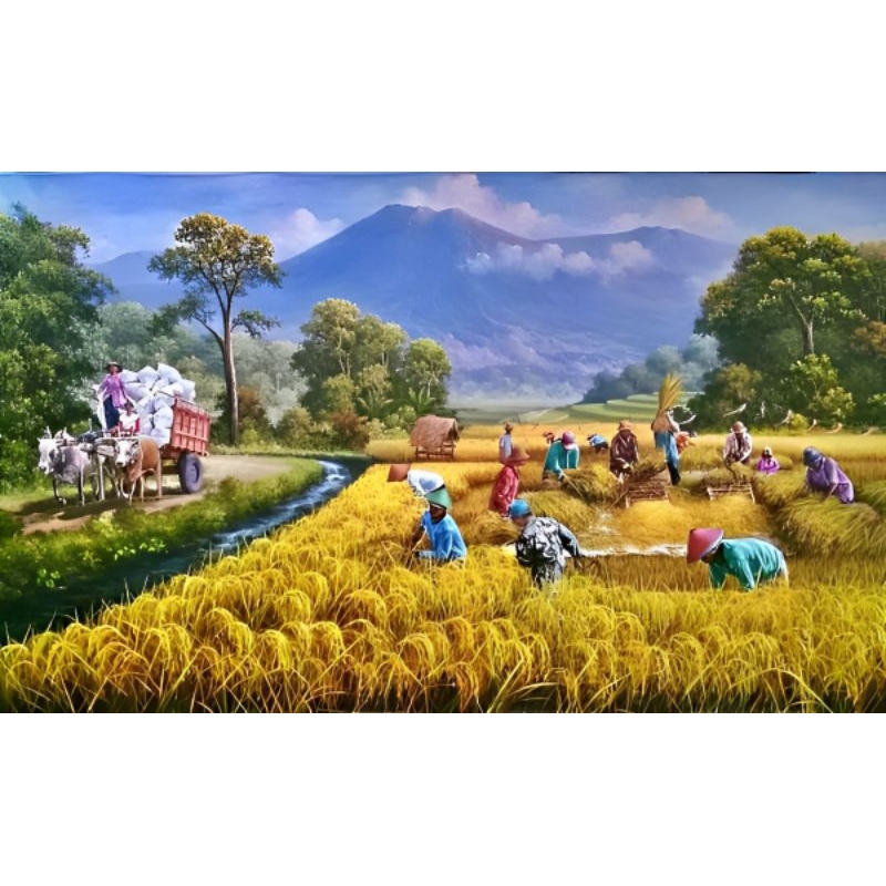 Jumbo Wall Decoration Print Poster with Rice Field Farmer Scenery Size ...