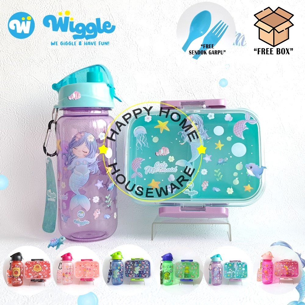 WIGGLE Set Kids School Little Mermaid 750ml Lunch Box & 670ml Drinking ...