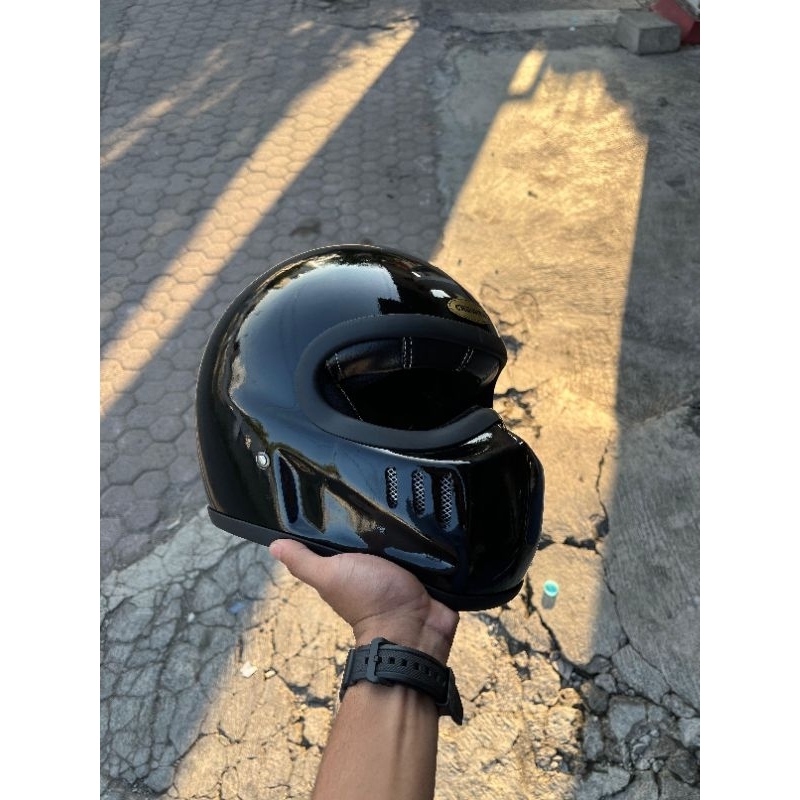 HITAM Glossy Black Bandit XXR Helmet/Cakil Custom Retro Classic Helmet ...