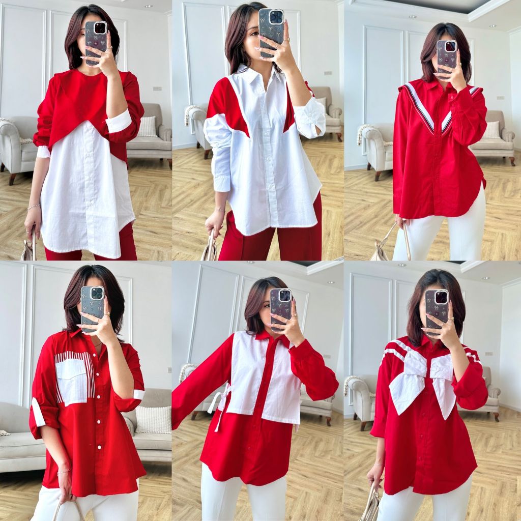 MERAH KEMEJA Sandra'c red and white t-shirt top 17s series 1 blouse ...