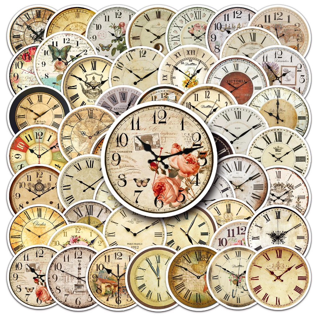 Vinyl Sticker Pack contains 50 pcs | VINTAGE CLOCK STICKER variant ...