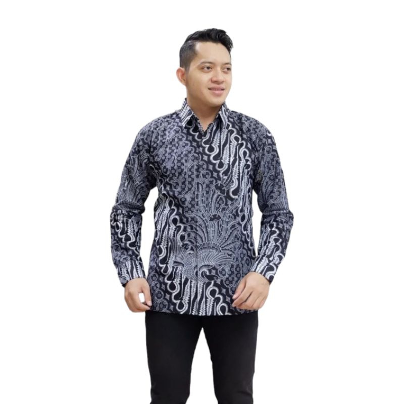 KEMEJA Batik Shirt For Adult Men Premium Gray Short Sleeve Long Sleeve ...