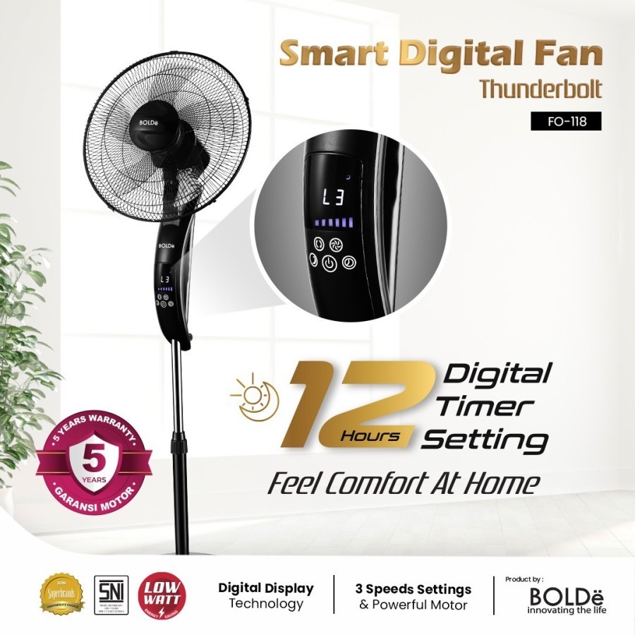 HITAM Bolde Smart Digital fan – Thunderbolt Stand fan REMOTE Stand fan ...