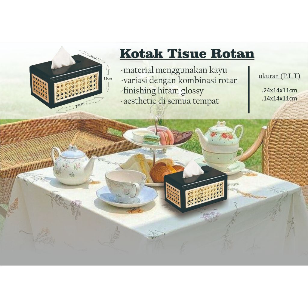 KAYU HITAM Tissue Box Organizer with rattan motif, black finishing ...