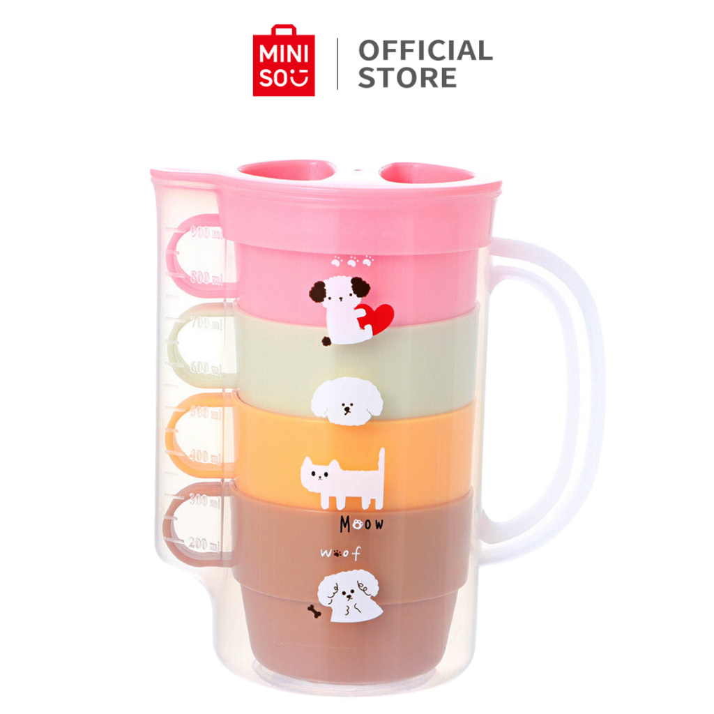 Miniso 1000ml Pitcher Set 5 in 1 Plastic Pitcher 1L+4 Cups Teapot