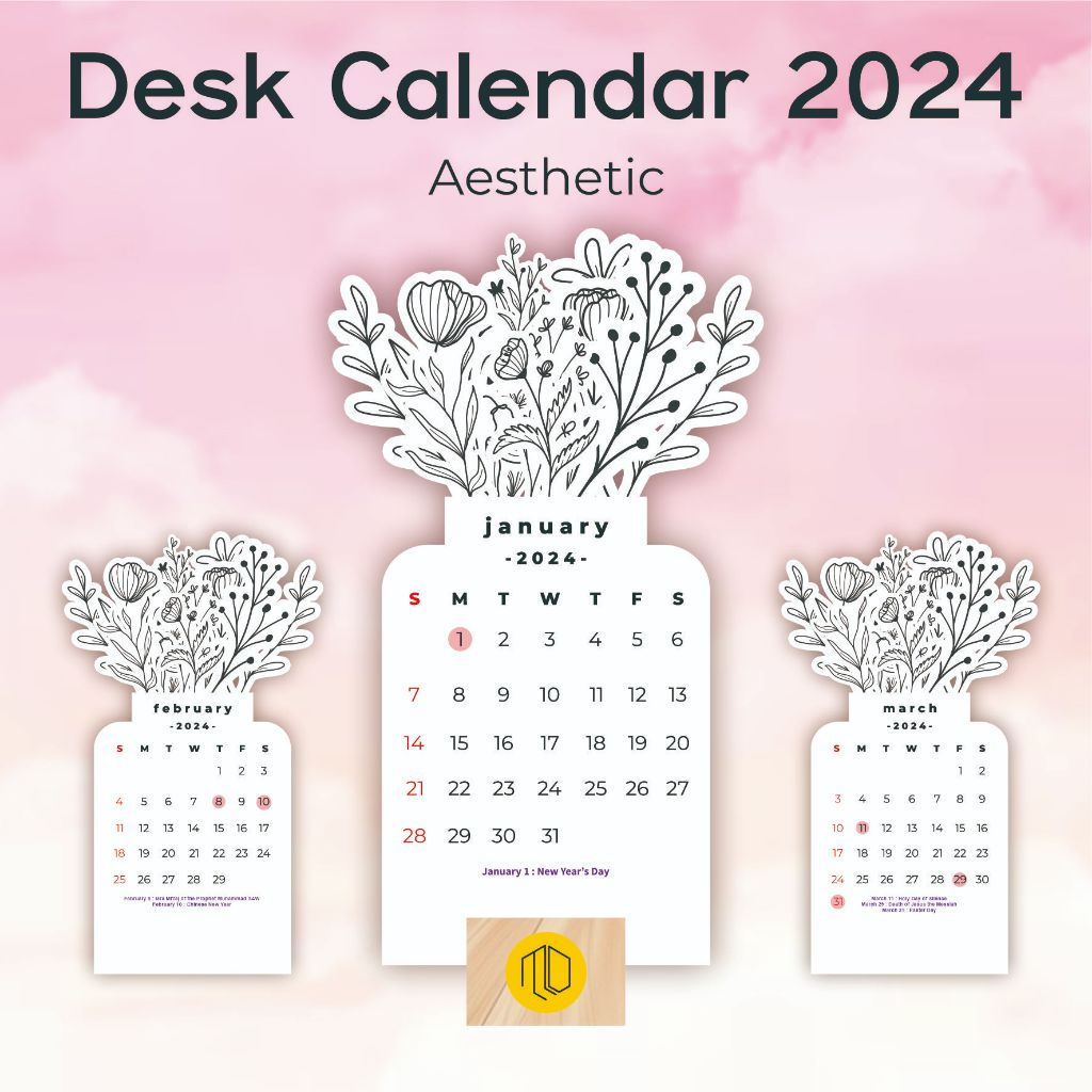 2024 BLOOMY FLOWERS CALENDAR/2024 AESTHETIC CALENDAR/DESK CALENDAR/DESK