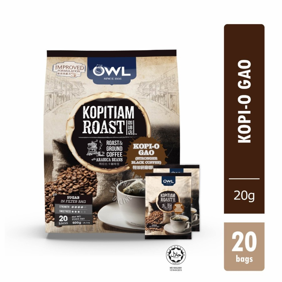Owl Kopitiam Roast Kopi O Gao Stronger Black Coffee 20 x 2 Grams