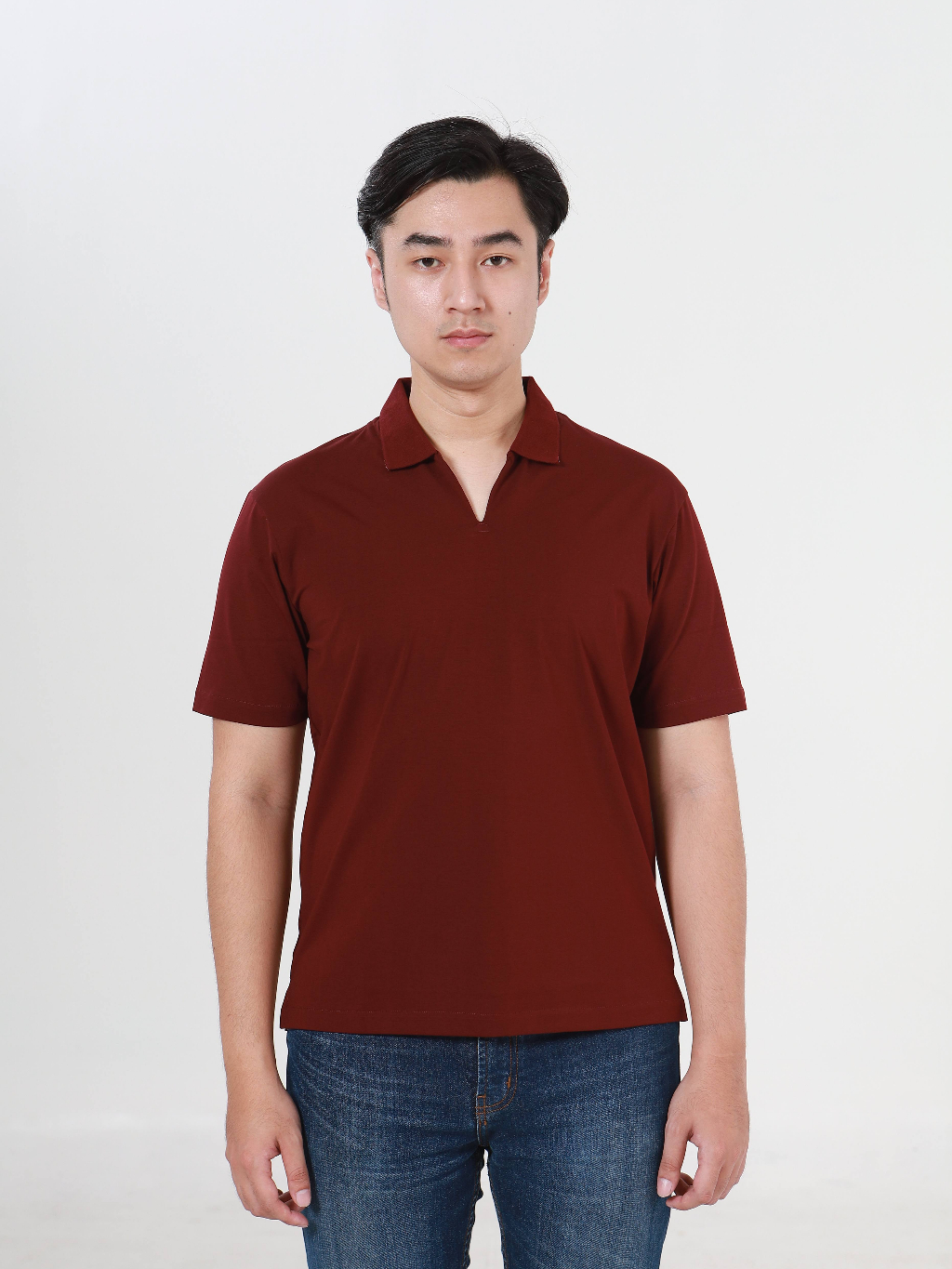 Li1l - Men's Cotton-Stretch Red Wine V-Neck Polo Shirt | Shopee Malaysia