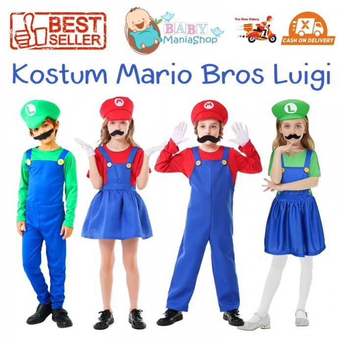Mario Bros Costume Super Mario Luigi Cosplay Kids