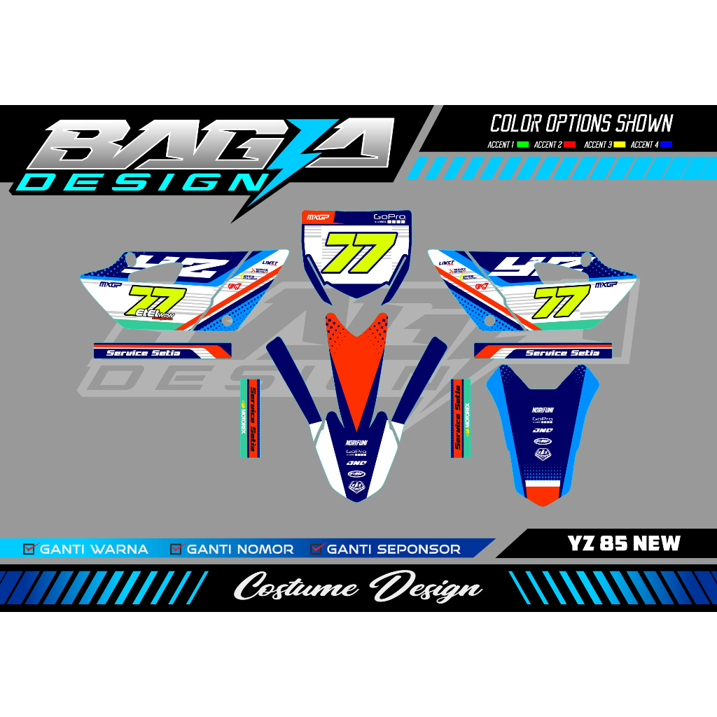 Yamaha YZ 85 STRIPING DECAL NEW PREMIUM GLOSS COSTUME DESIGN WITHOUT ...
