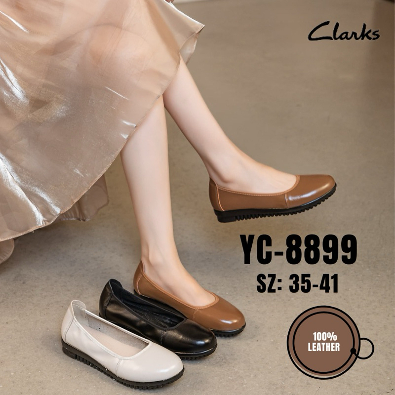Clarks YC-8899 Leather Flat/Clark Shoes/Imported Women's Leather Office ...