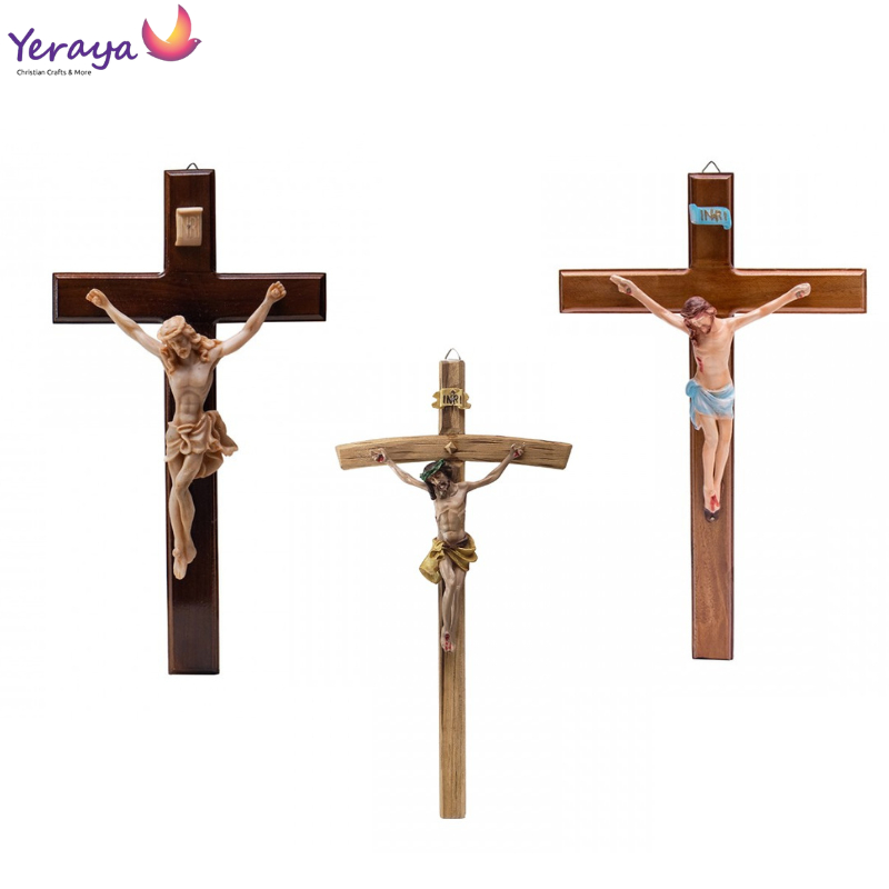 KAYU Catholic Hanging Cross Display Teak Wood Corpus Fiber Jesus 35cm ...