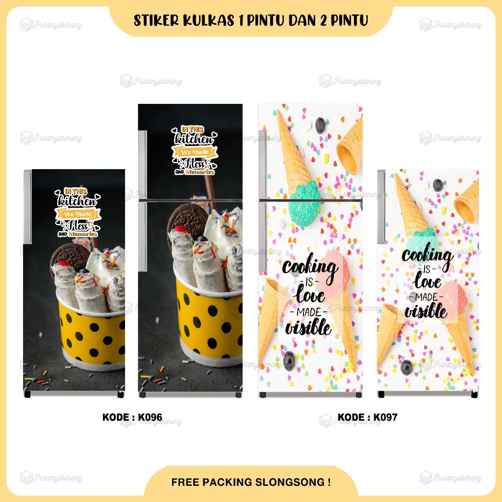 1-door Refrigerator Sticker 2-door Refrigerator Sticker ICE CREAM MOTIF ...