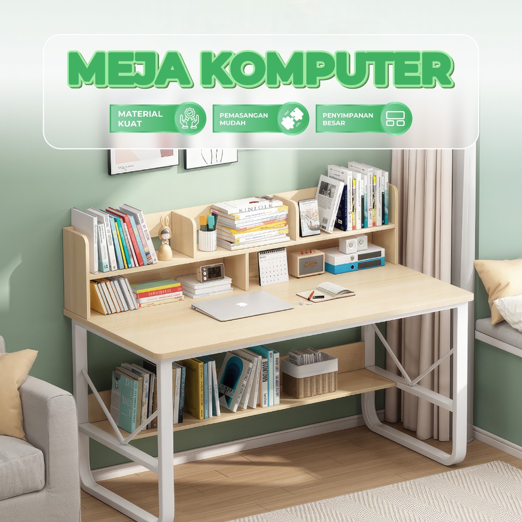 Mdf Wood Study Table with Multipurpose Minimalist Bookshelf Desktop ...