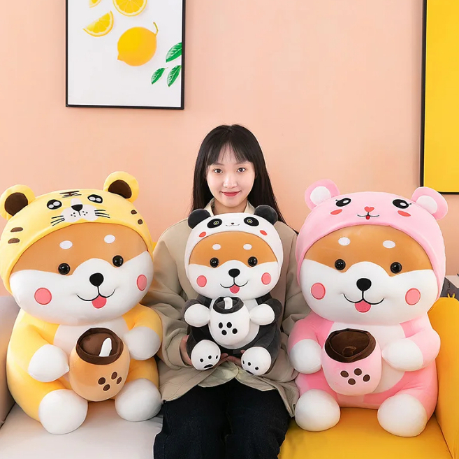 Shiba Inu Doll Holding Bubble Milk Tea Custom Panda Rabbit Tiger Cute ...