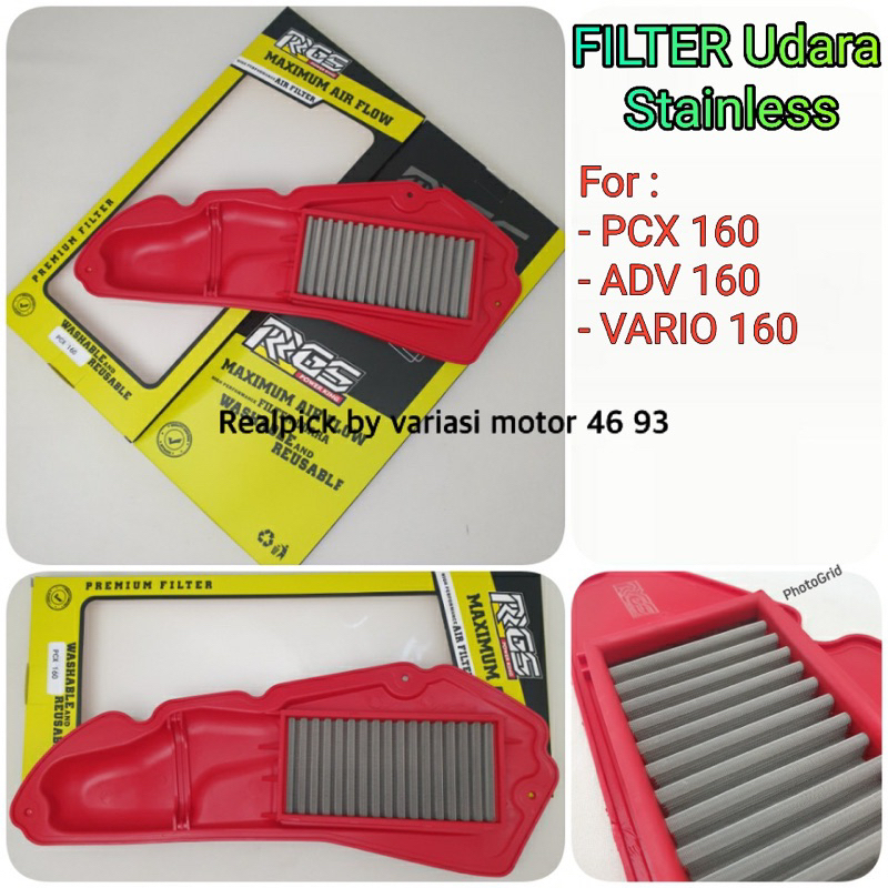 Stainless air filter vario 160 / adv 160 / pcx 160 air filter RGS ...