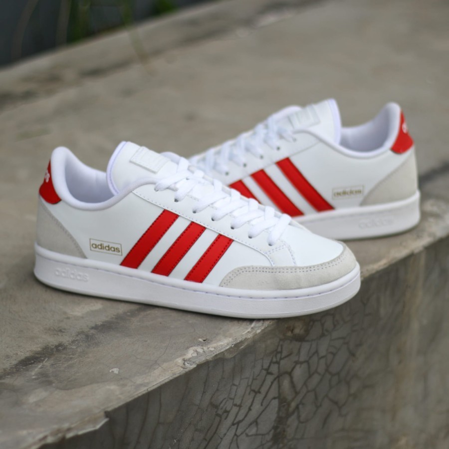 Limited Edition!! Adidas Grand Court Base White Marun Line GW9250 100% ...