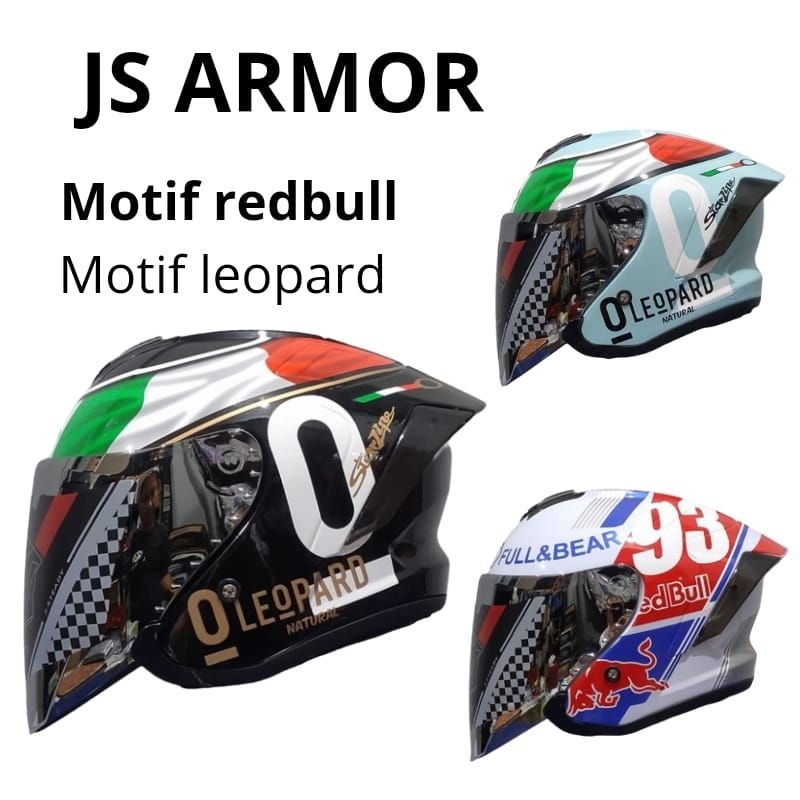 HITAM Js ARMOR HELM original HALF FACE MOTIF LEOPARD BLACK DOFF SNI ...