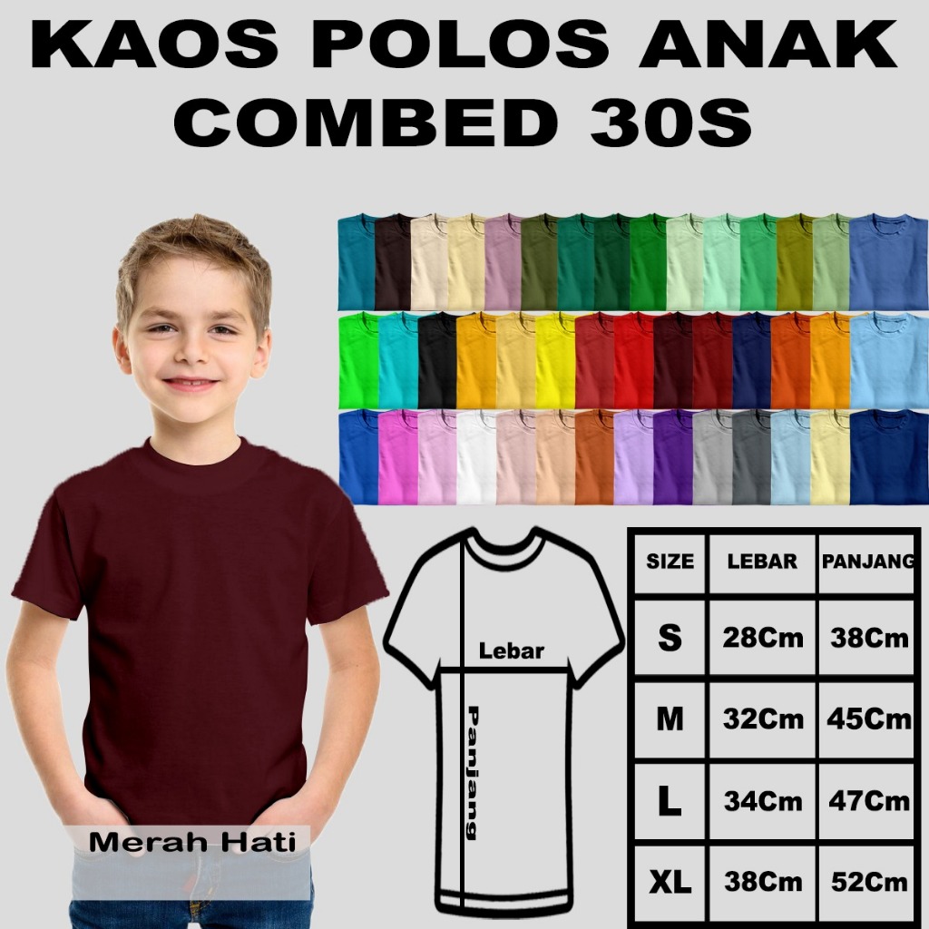 KATUN MERAH Combed 30s Red Heart Cotton Children's Plain TShirt