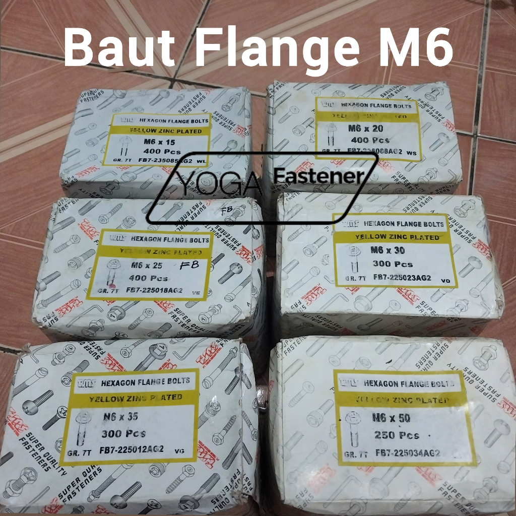 1 Box of flange bolts M6x10 to M6x50 lock bolts 10 yellow flange bolts