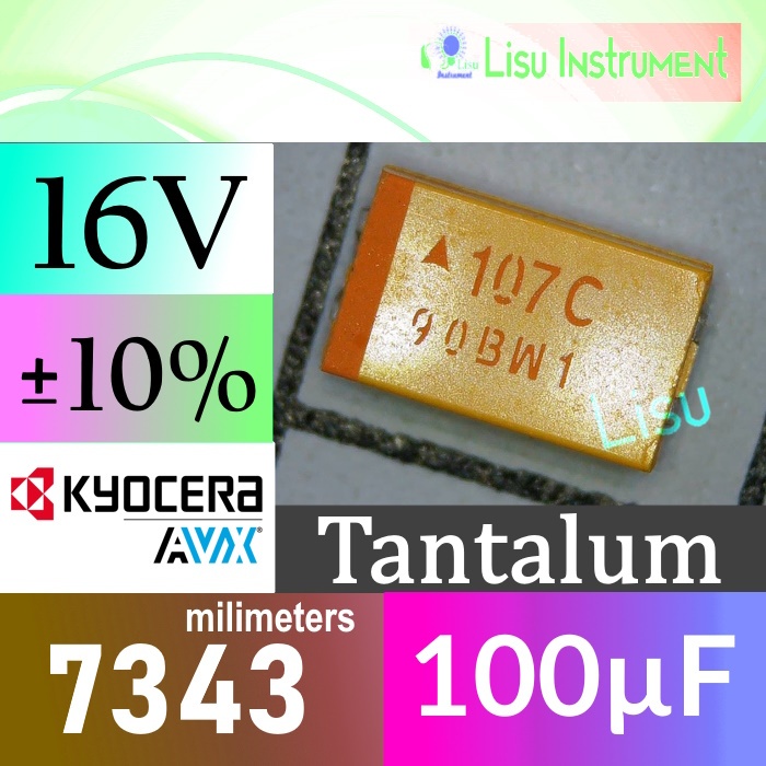 100micronf 16V ±10% CASE-D-7343 107 107C 100uF SMD Tantalum Capacitor ...