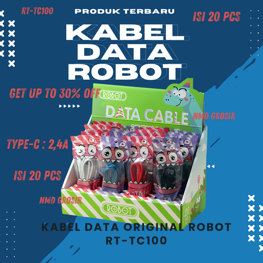 Robot DATA CABLE RTTC RT-TC100 TypeC 2.4A 100cm Colorfull Android (1BOX ...