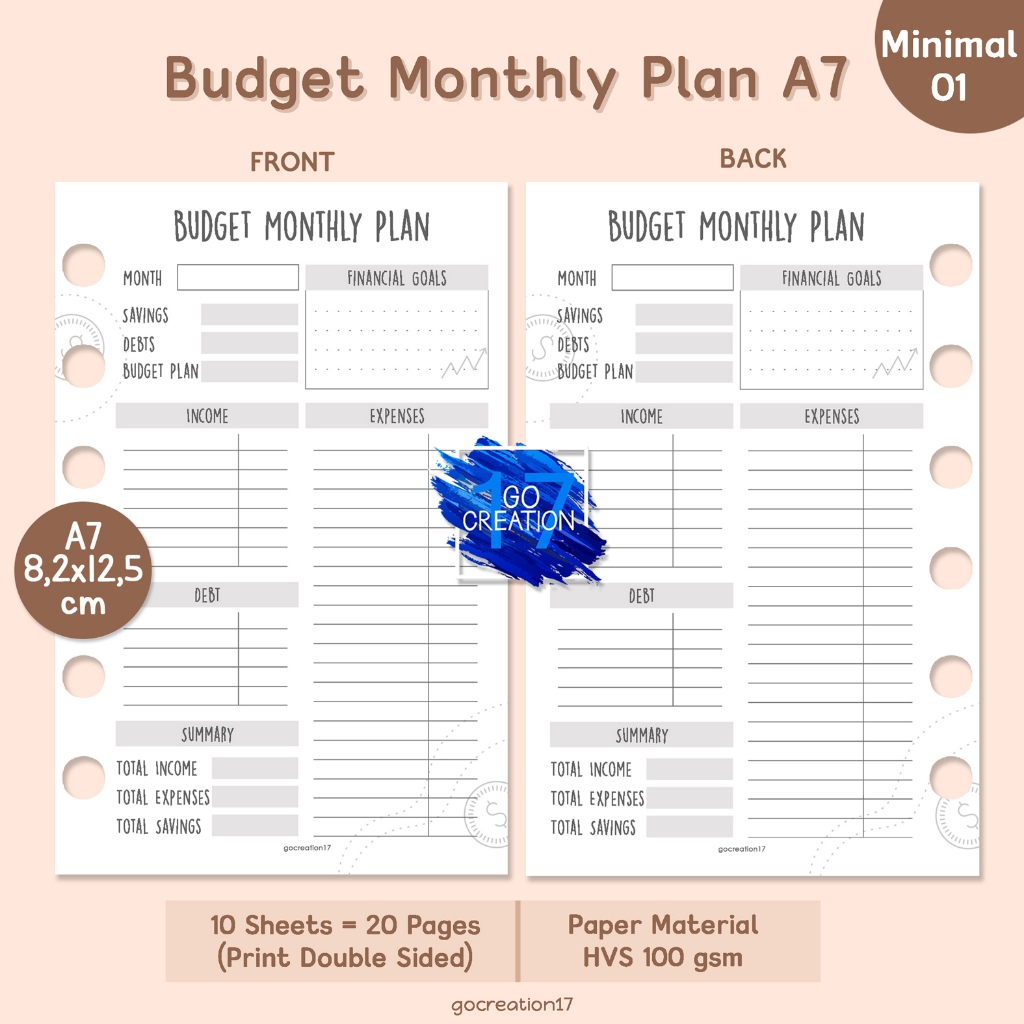 Planner Book Refill Paper Binder Budget Monthly Plan Simple Minimalist ...