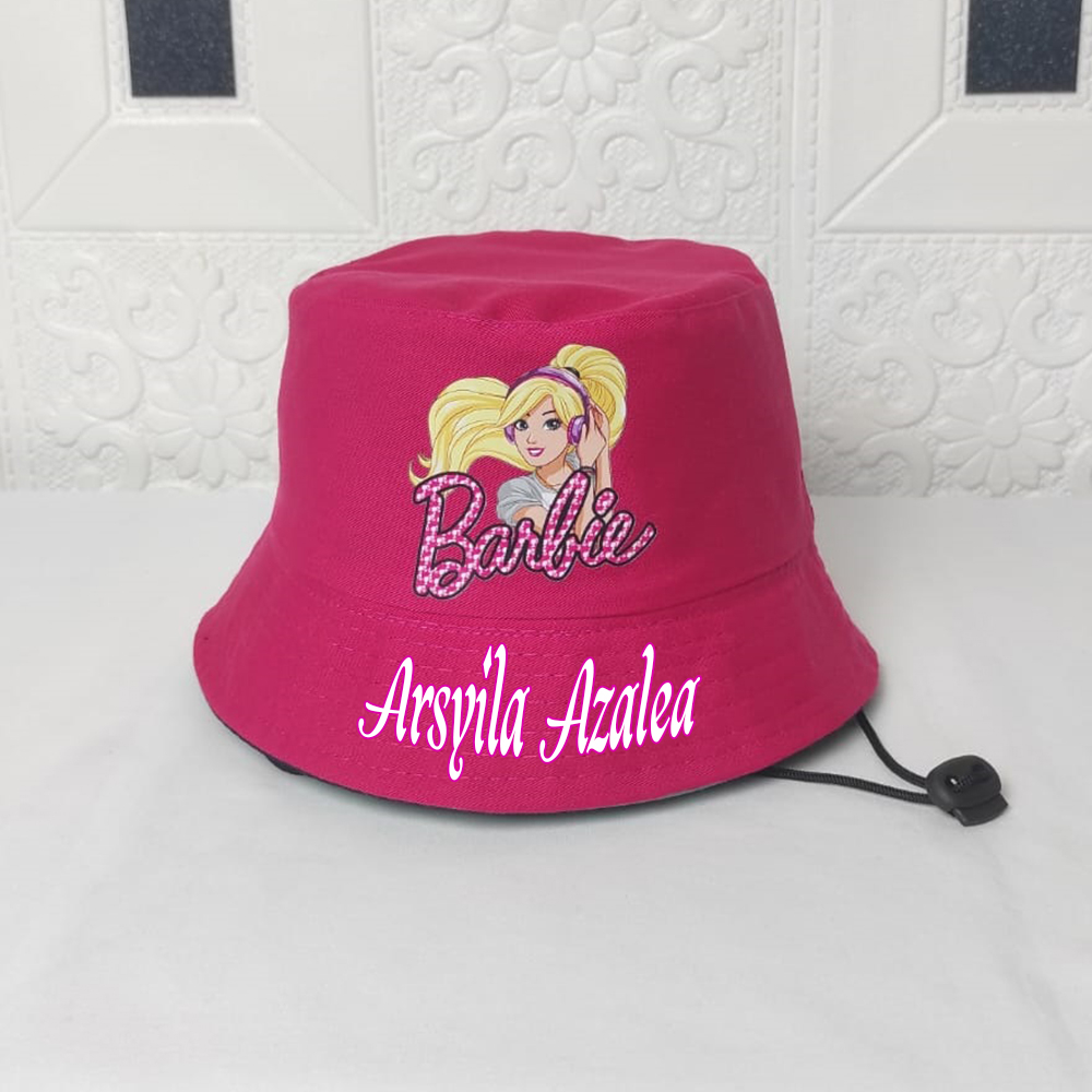 Girls bucket Hat barbie motif DTF Screen Printing Application Girls Hat