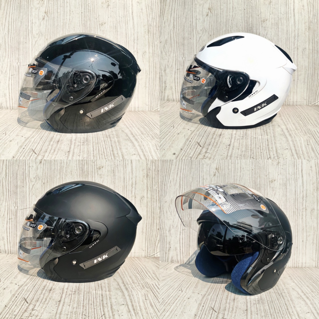 Helmet INK METRO SOLID BLACK GLOSSY DOUBLE VISOR Half FACE DOUBLE