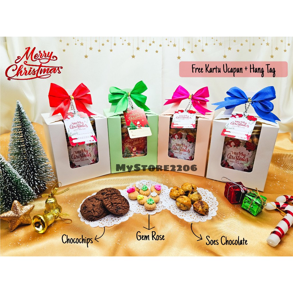 Hampers Parcel Christmas 2023 Cookies Choco Chips, Gem Rose, Soes