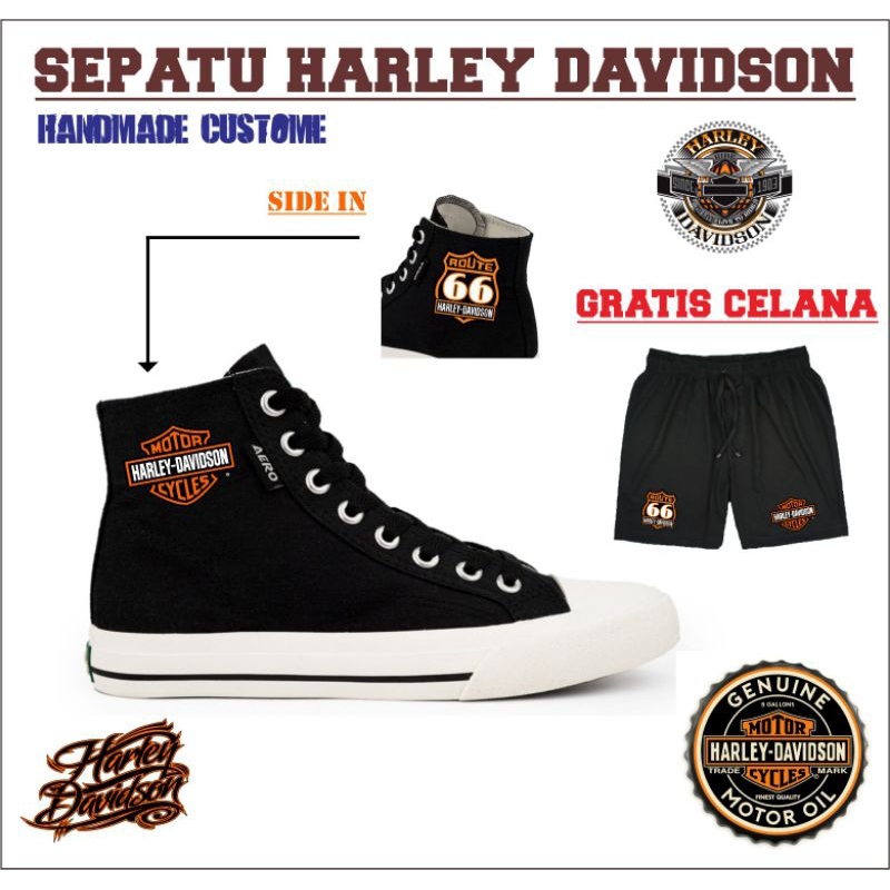 Harley Davidson Black Sneaker High Classic Bikers Shoes FREE Shorts Shopee Malaysia