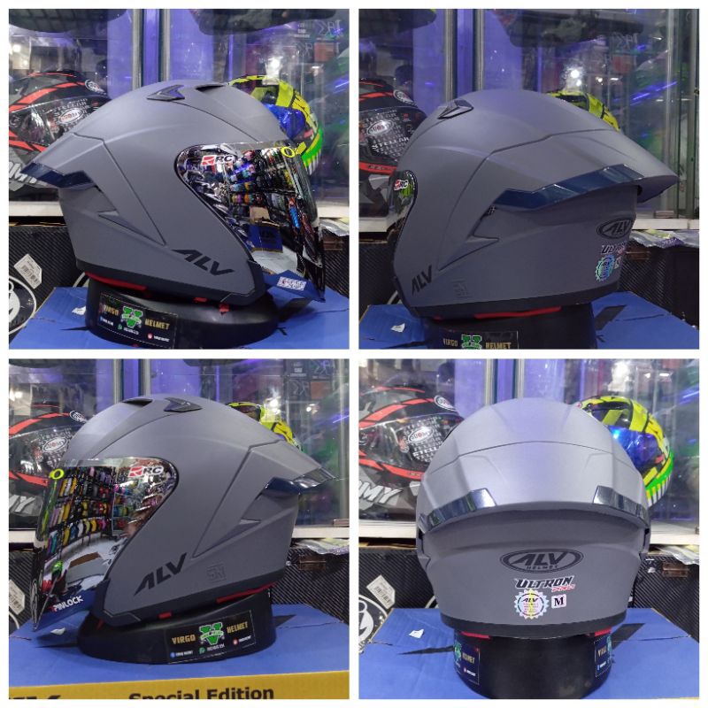 Alv ULTRON PRO SOLID STONE GRAY DOFF HALF FACE HELMET HANDLING PACKAGE ...