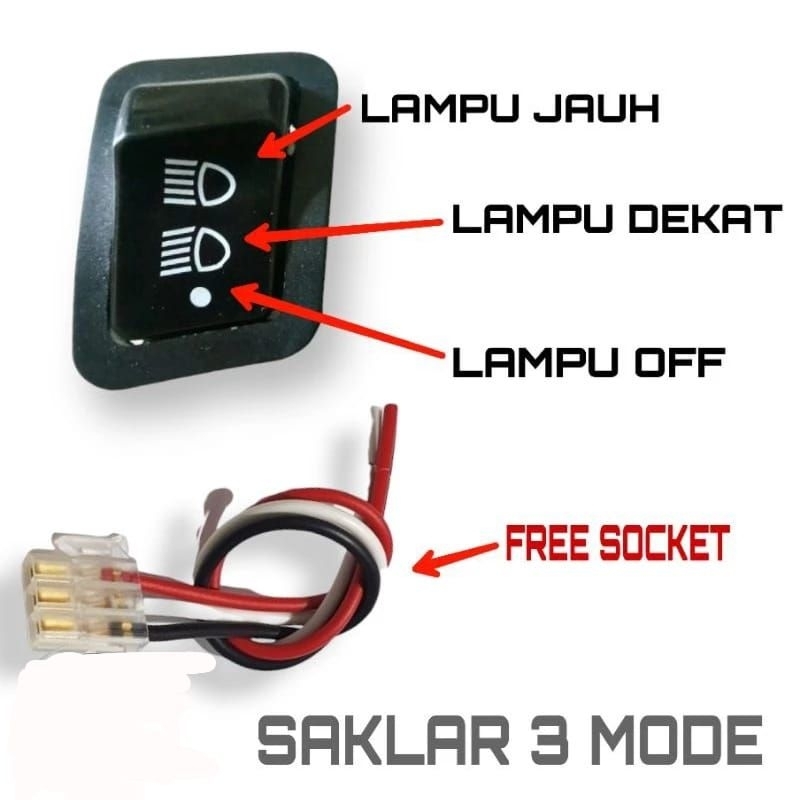 TOMBOL 3 POINT DIM BUTTON LIGHT SWITCH PLUS SOCKET 3 PIN MODE HI LO OFF ...