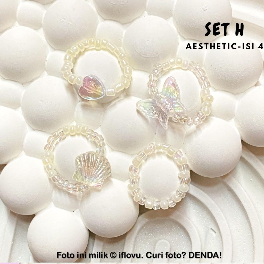 Contents Of 4 Aesthetic Korean Beaded Rings 1 Set 